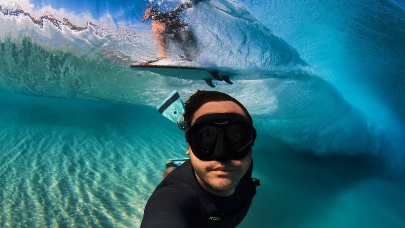 Water housing specialist shooting from inside the wave